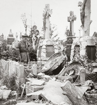 French Graves Smashed by German Shell Fire - A German Sniper Was Discovered Hidden by a Coffin by English Photographer